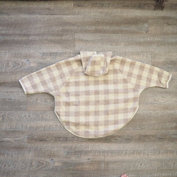 Woolrich Beige Buffalo Plaid Check Hoodie Hooded Pullover Popover Cape Poncho - Picture 6 of 7